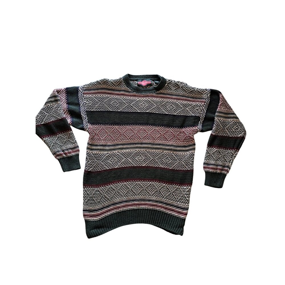 Vintage Stone Haven Classic Wear Striped Heavy 3D Knit Sweater L Grunge Men's